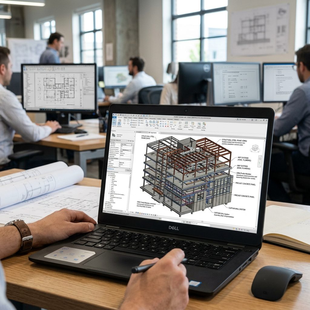 Modelado BIM en pantalla con capas constructivas